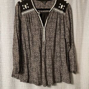 Lucky Brand Black and White Boho Blouse